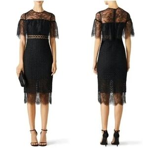 Cynthia Rowley Black Lace Sheer Popover Midi Dress $498